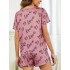 Conjuntos de dos piezas para mujer Cómodos conjuntos de pijama de manga corta con estampado de letras y pantalones cortos