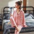 Juego de pijamas de solapa para parejas coreanas de manga larga de algodón