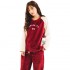 Conjunto de pijamas de franela para damas de manga larga roja y linda.