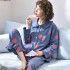 Juego de pijamas de solapa para mujeres de algodón de punto