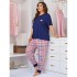 Traje de pijama de verano de la UE de Amazon para mujeres de talla grande con mangas cortas, ropa de hogar para usar.
