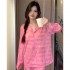 Pyjama Barbie en soie pour femmes, manches longues, vêtements de maison pour filles, ensemble de nuit Barbie, printemps et automne