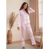 Conjuntos de pijama y pantalones de pijama de manga larga cómodos con estampado de rayas de seda para mujer