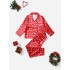 Conjunto de pijama informal rojo navideño para niñas de 2 uds.