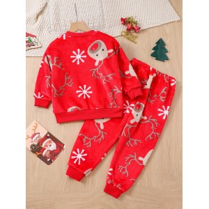 2 uds.De pijamas de franela gruesa con ciervos navideños para niños y niñas
