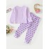 Pijamas casuales para niñas, manga larga, estampado floral, tops lindos y pantalones casuales con estampado de puntos