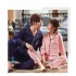 Juego de pijamas de solapa para parejas coreanas de manga larga de algodón