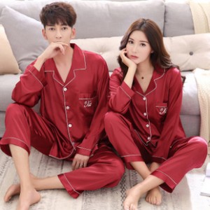 Pijama de seda de manga larga de gran tamaño y sección delgada para el conjunto de la pareja.