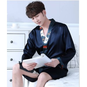 Imprimir batas de seda para hombre primavera verano hombre satén ropa de dormir kimono de manga larga albornoz de talla grande para hombres