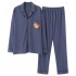 pijama para hombre para la primavera y el otoño de manga larga de algodón cardigan ocio ropa de dormir conjunto de dos piezas