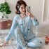 Primavera y otoño manga larga pijama encaje de seda de leche para mujer encantadora princesa viento ropa para el hogar